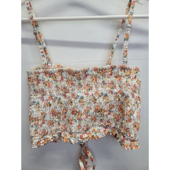American Eagle Crop Top‎ Smocked Cami Size M Pink Floral - Picture 8 of 9